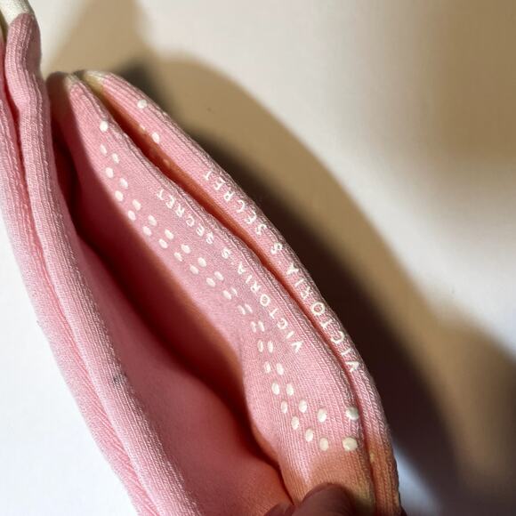 Victorias Secret Slipper Socks Pink White Womens One Size Lined Classic Grippers - Picture 2 of 7